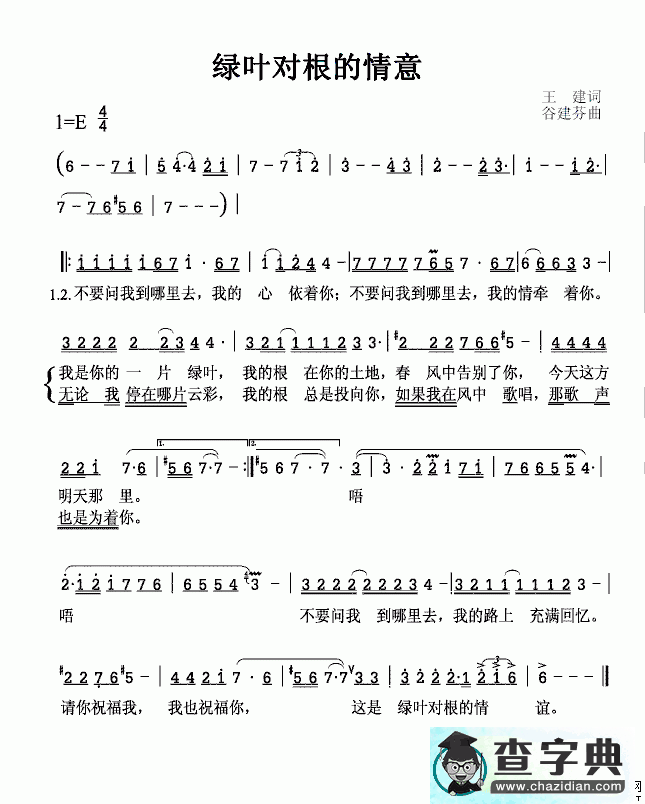 绿叶对根的情意简谱毛阿敏绿叶对根的情意简谱