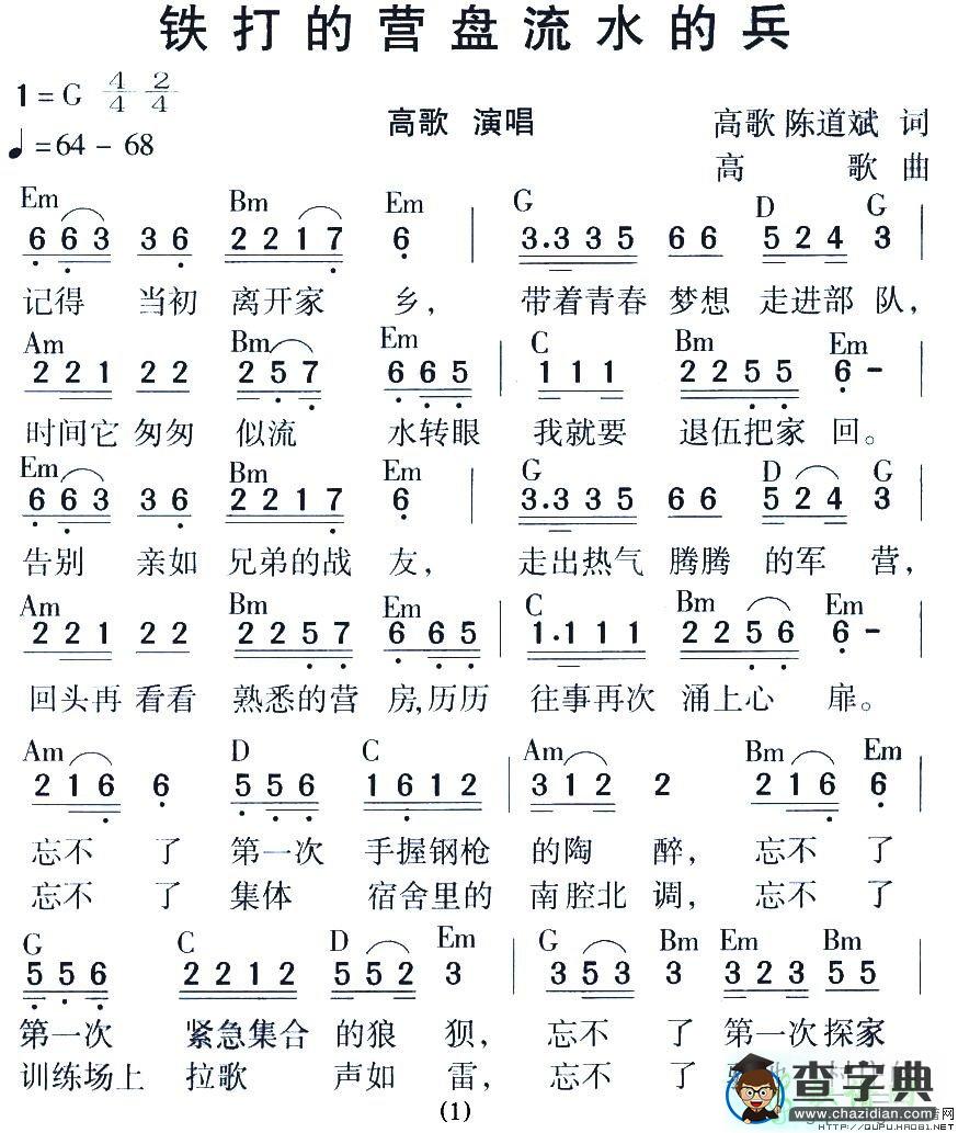 铁打的营盘流水的兵简谱高歌铁打的营盘流水的兵简谱