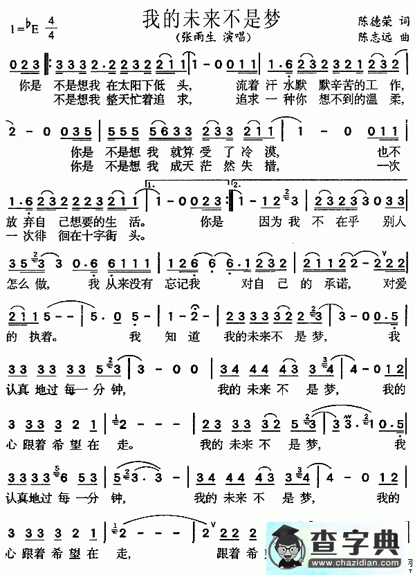 我的未来不是梦简谱张雨生我的未来不是梦简谱