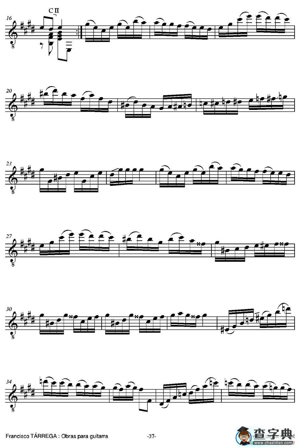 ESTUDIO DE VELOCITA(En mi mayor)（古典吉他）吉他谱