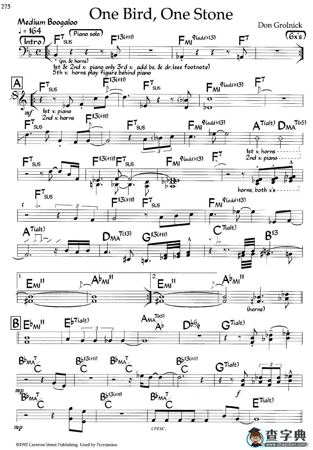 One Bird,One Stone（爵士钢琴曲）钢琴谱