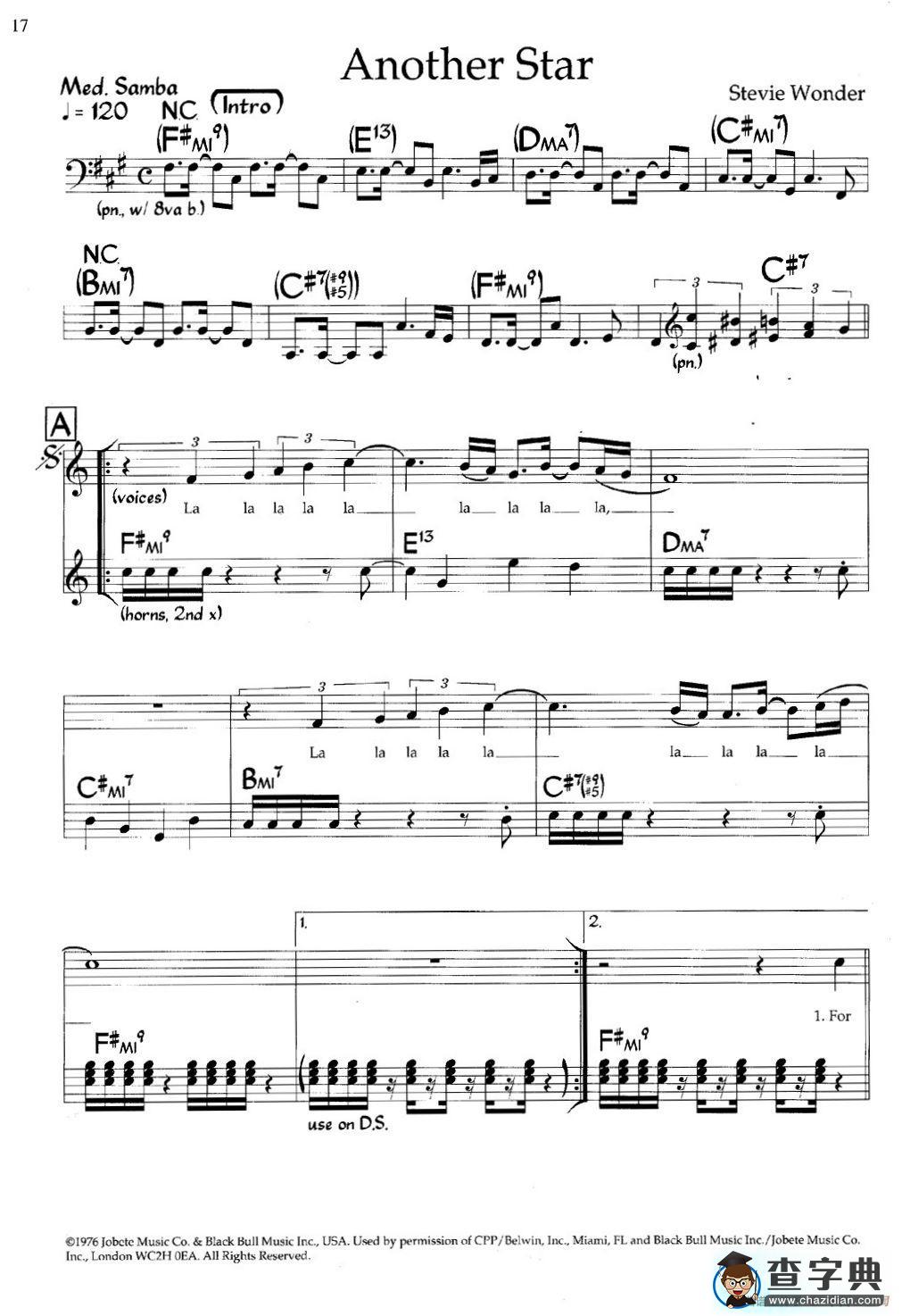 Another Star（爵士钢琴曲、带歌词）钢琴谱