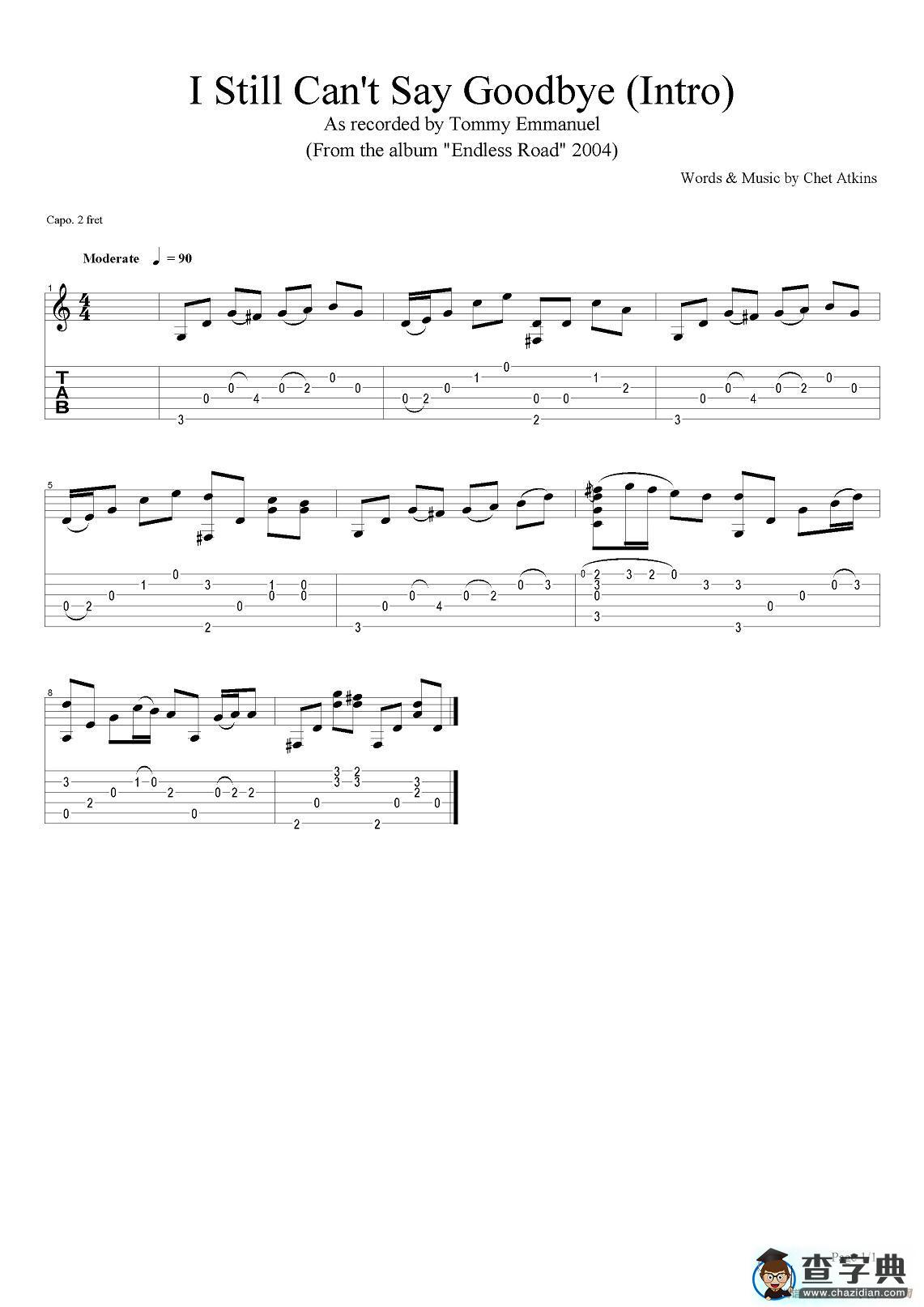 tommy emmanuel：i still cant say goodbye（intro）（指弹吉他）吉他谱
