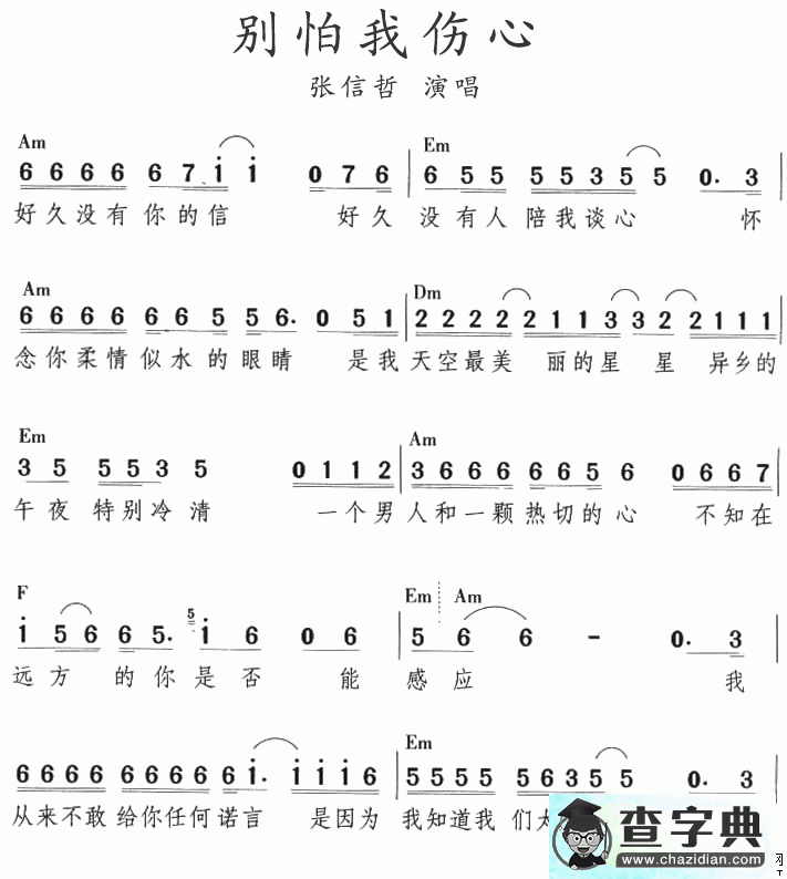 别怕我伤心简谱_张信哲别怕我伤心曲谱