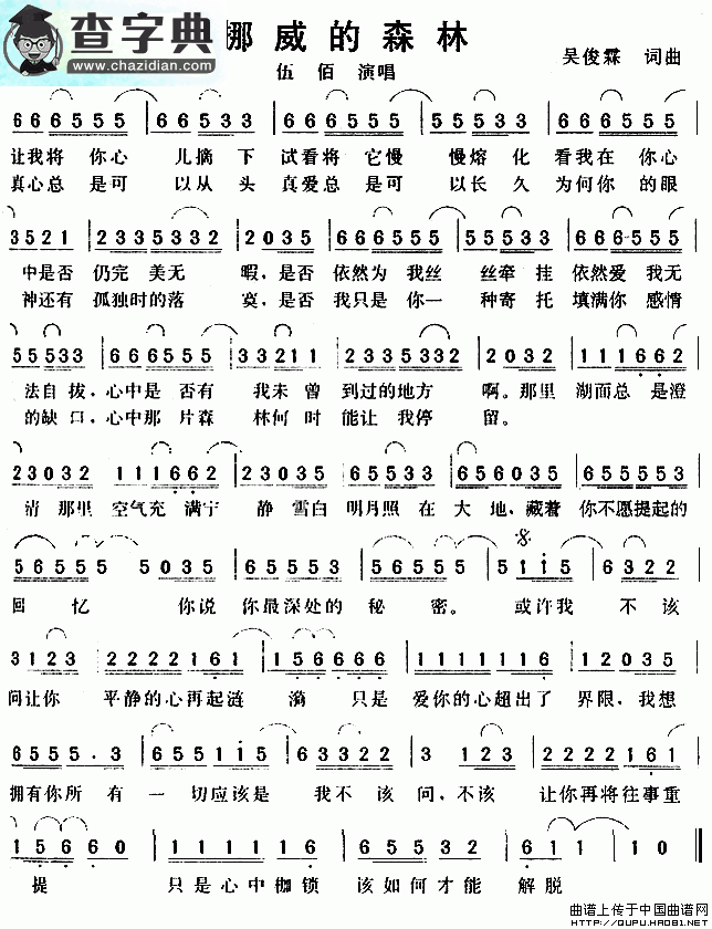 挪威的森林简谱伍佰挪威的森林简谱