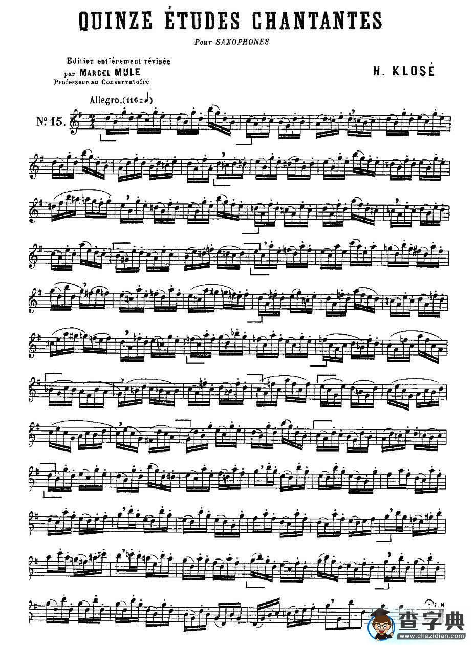 Klose Etudes Chantantes Pour Saxophone（练习曲之十五）