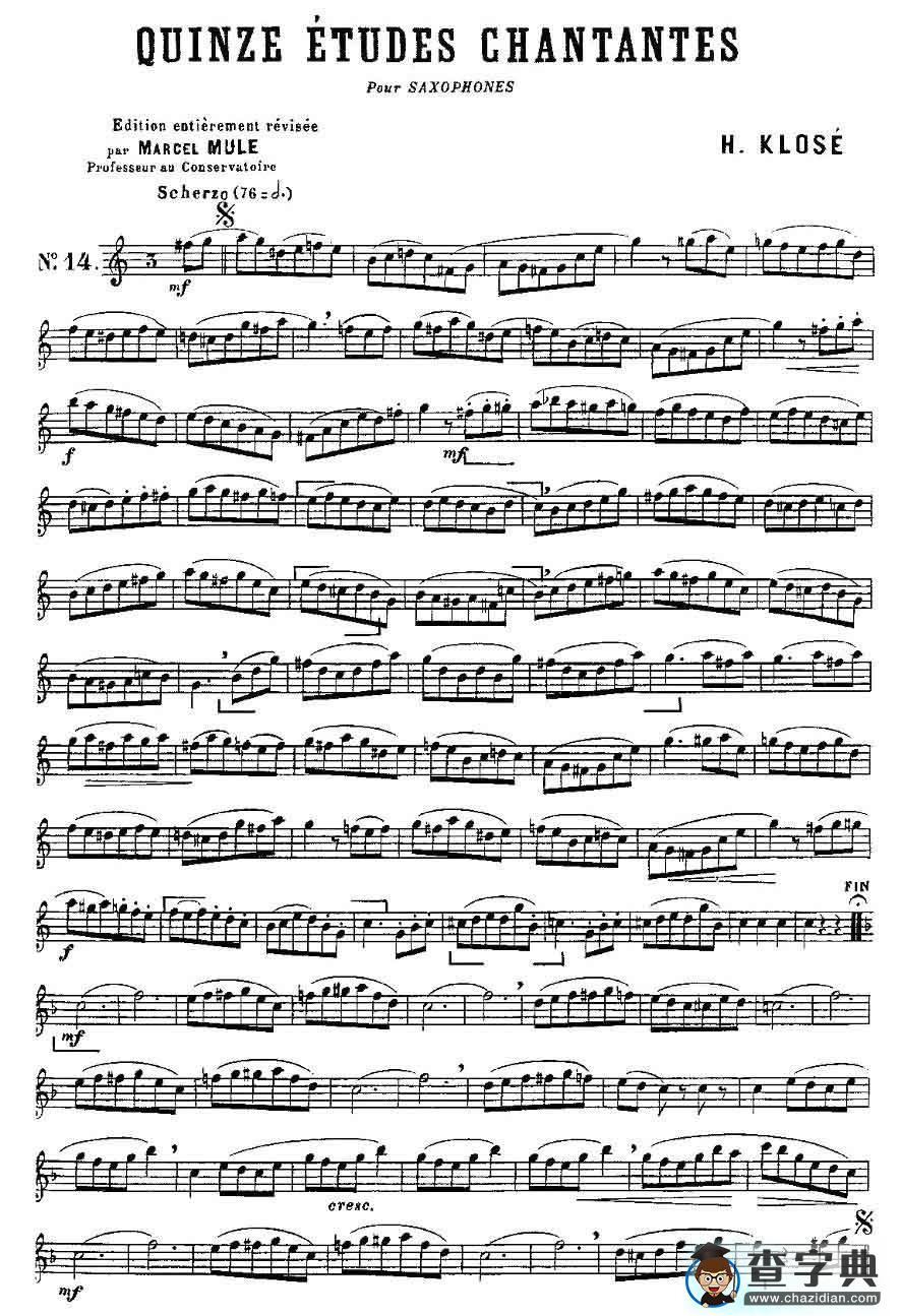 Klose Etudes Chantantes Pour Saxophone（练习曲之十四）
