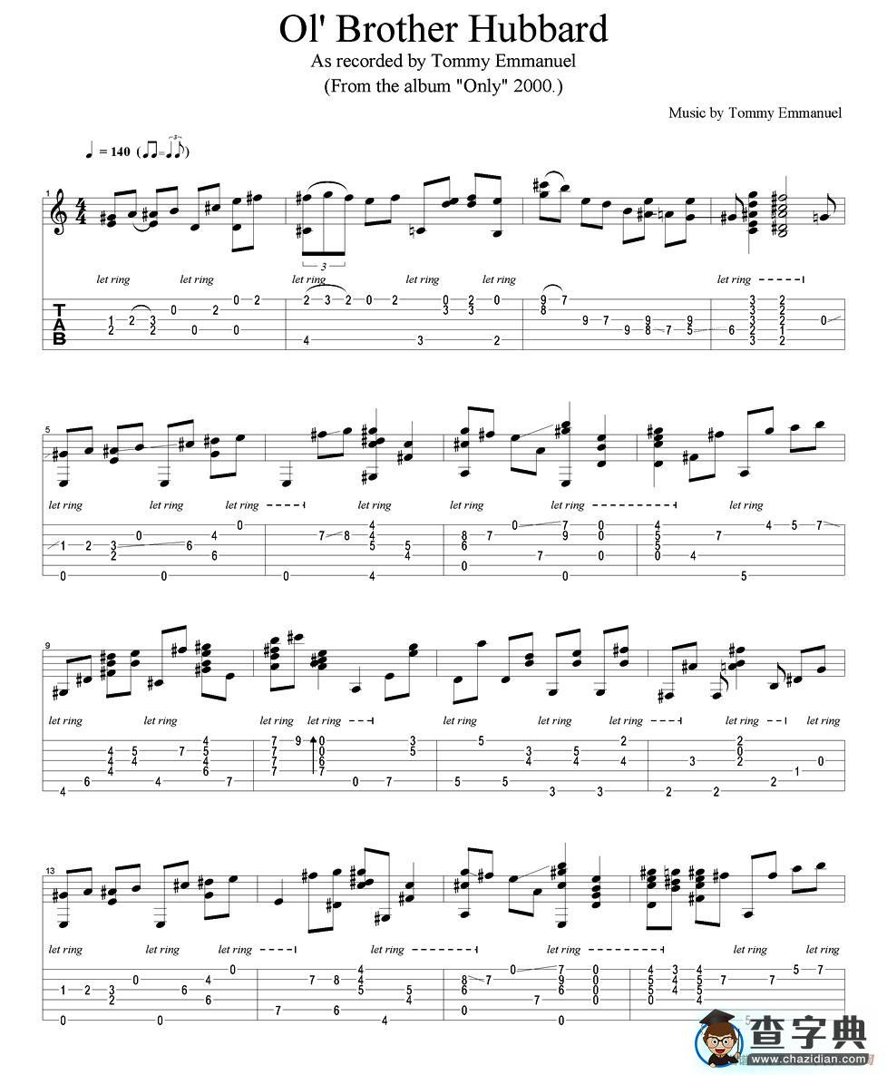 tommy emmanuel：ol brother hubbard version-2（指弹吉他）吉他谱