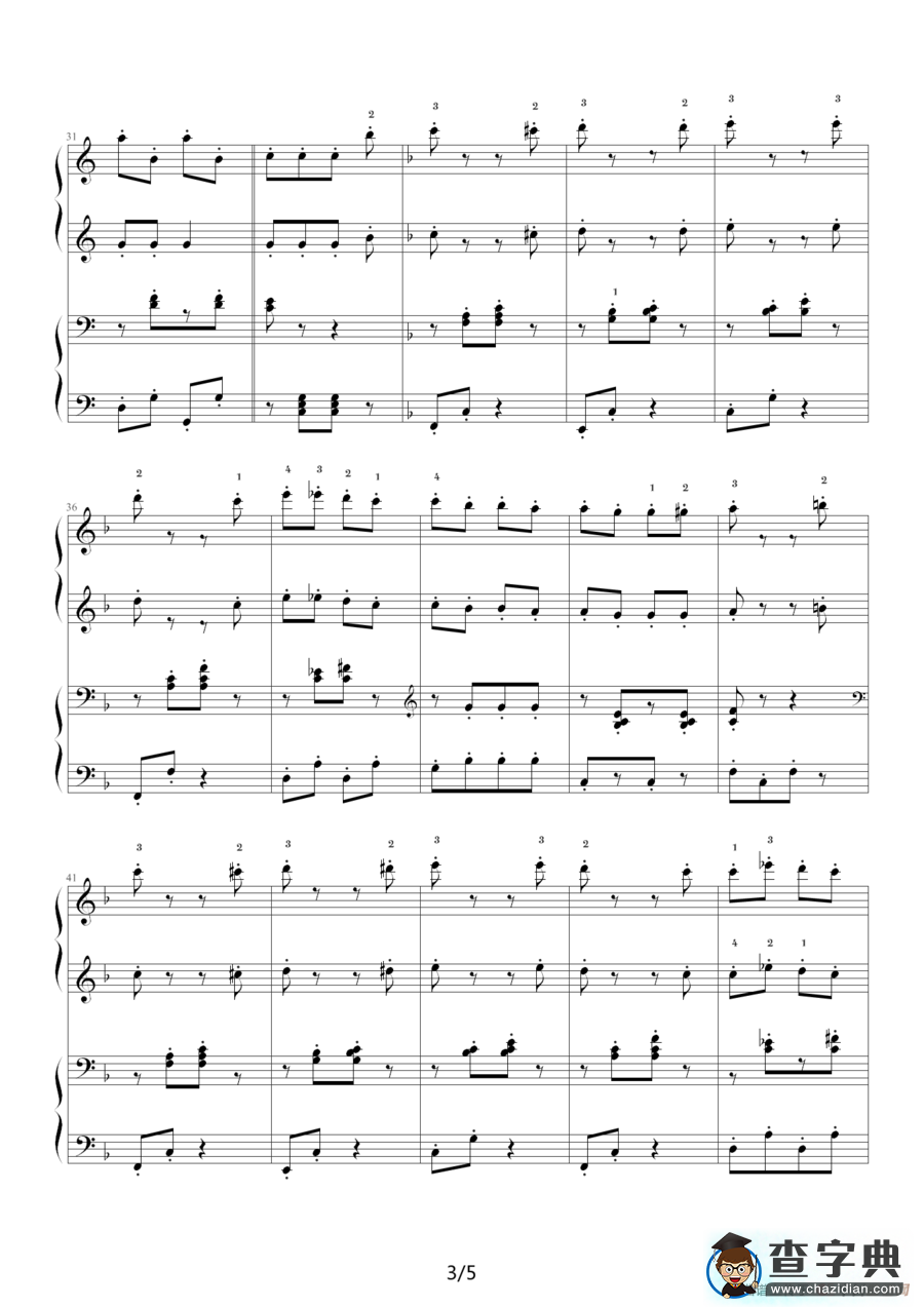 拨弦拨尔卡舞曲（四手联弹）钢琴谱