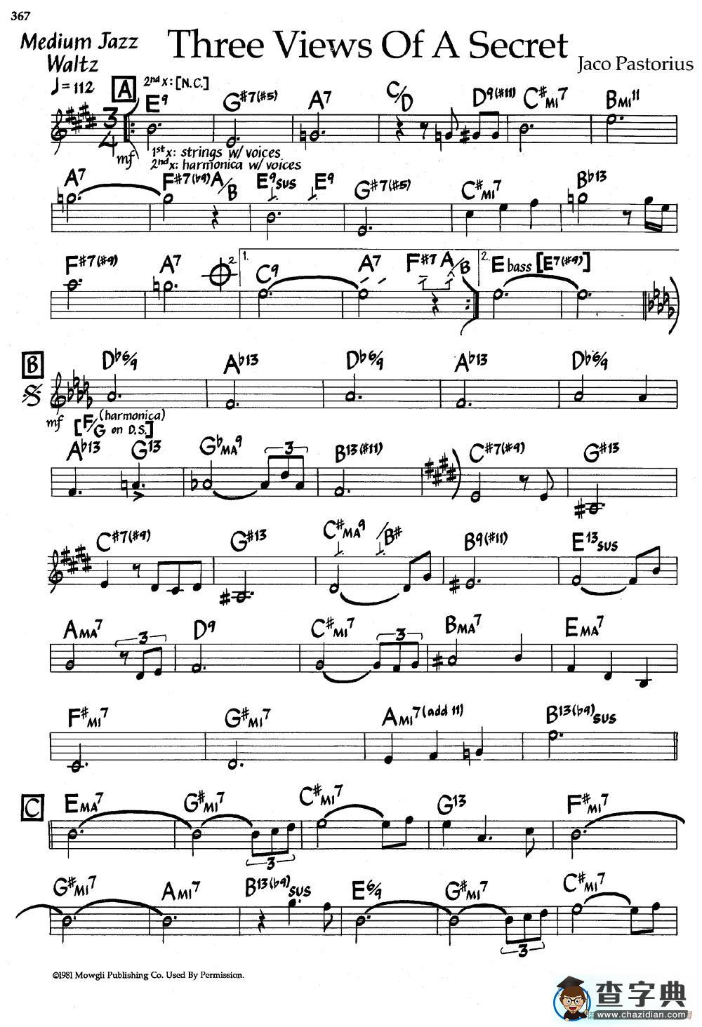 Three Views Of A Secret（爵士钢琴曲）钢琴谱