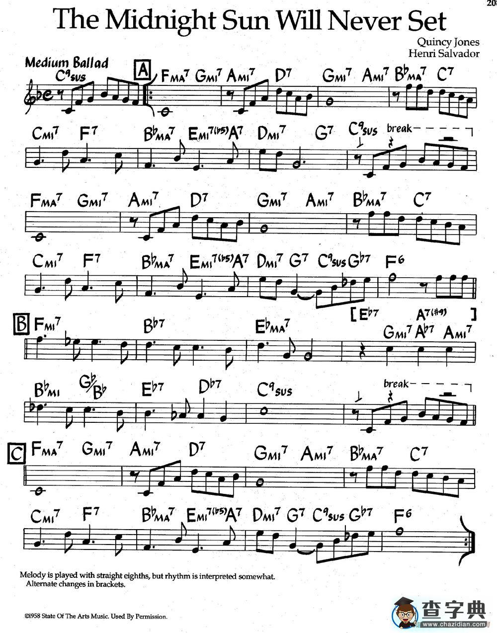 The Midnight Sun Will Never Set（爵士钢琴曲）钢琴谱