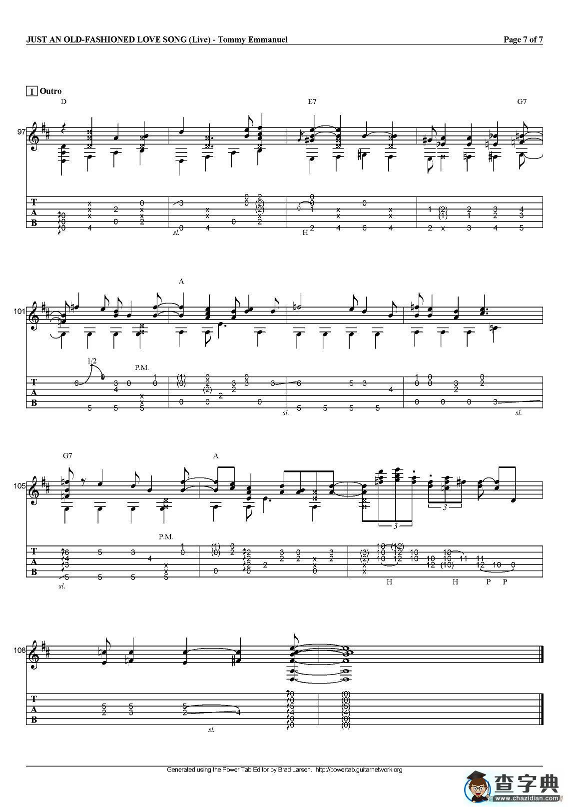 tommy emmanuel：just an old fashioned love song（指弹吉他）吉他谱