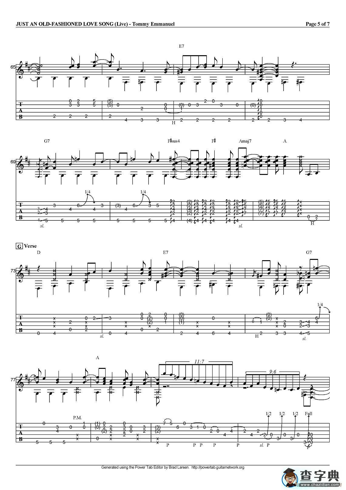 tommy emmanuel：just an old fashioned love song（指弹吉他）吉他谱