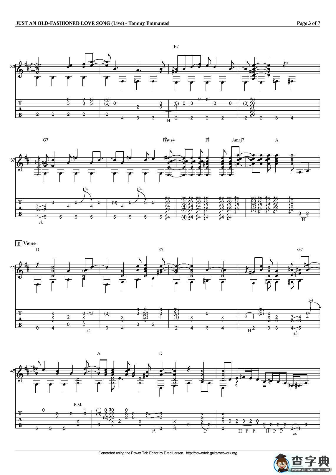 tommy emmanuel：just an old fashioned love song（指弹吉他）吉他谱
