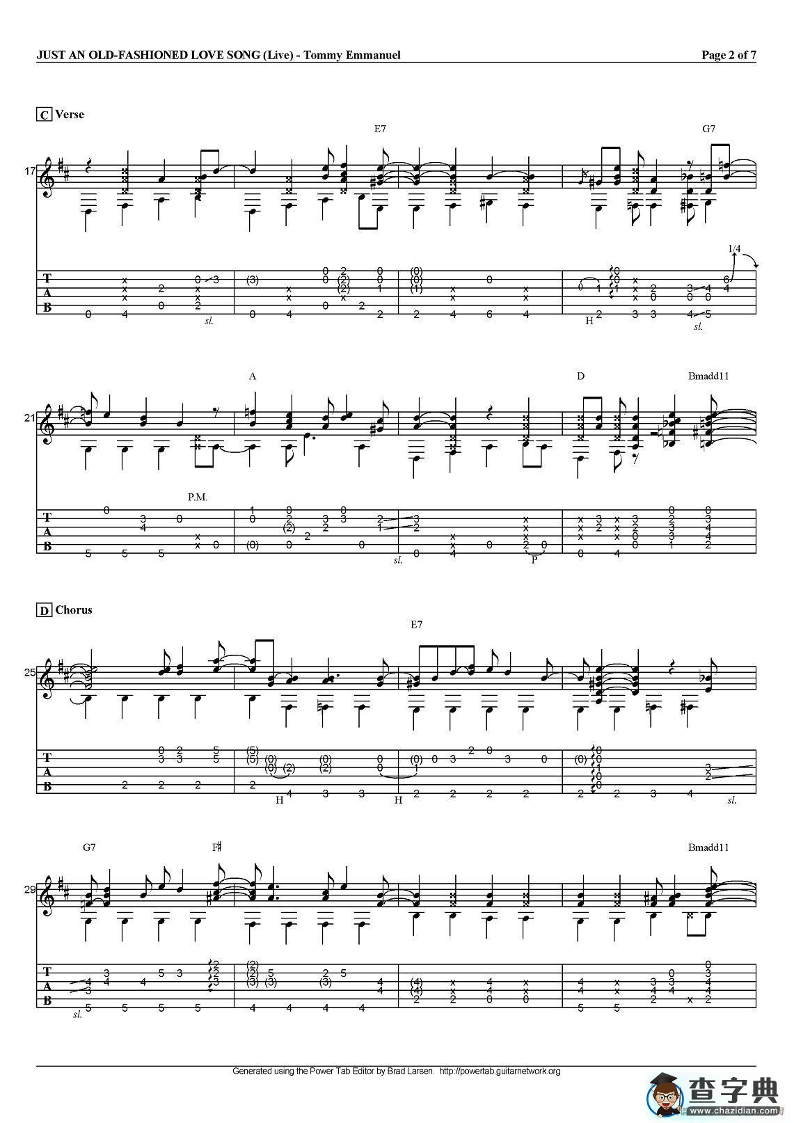 tommy emmanuel：just an old fashioned love song（指弹吉他）吉他谱