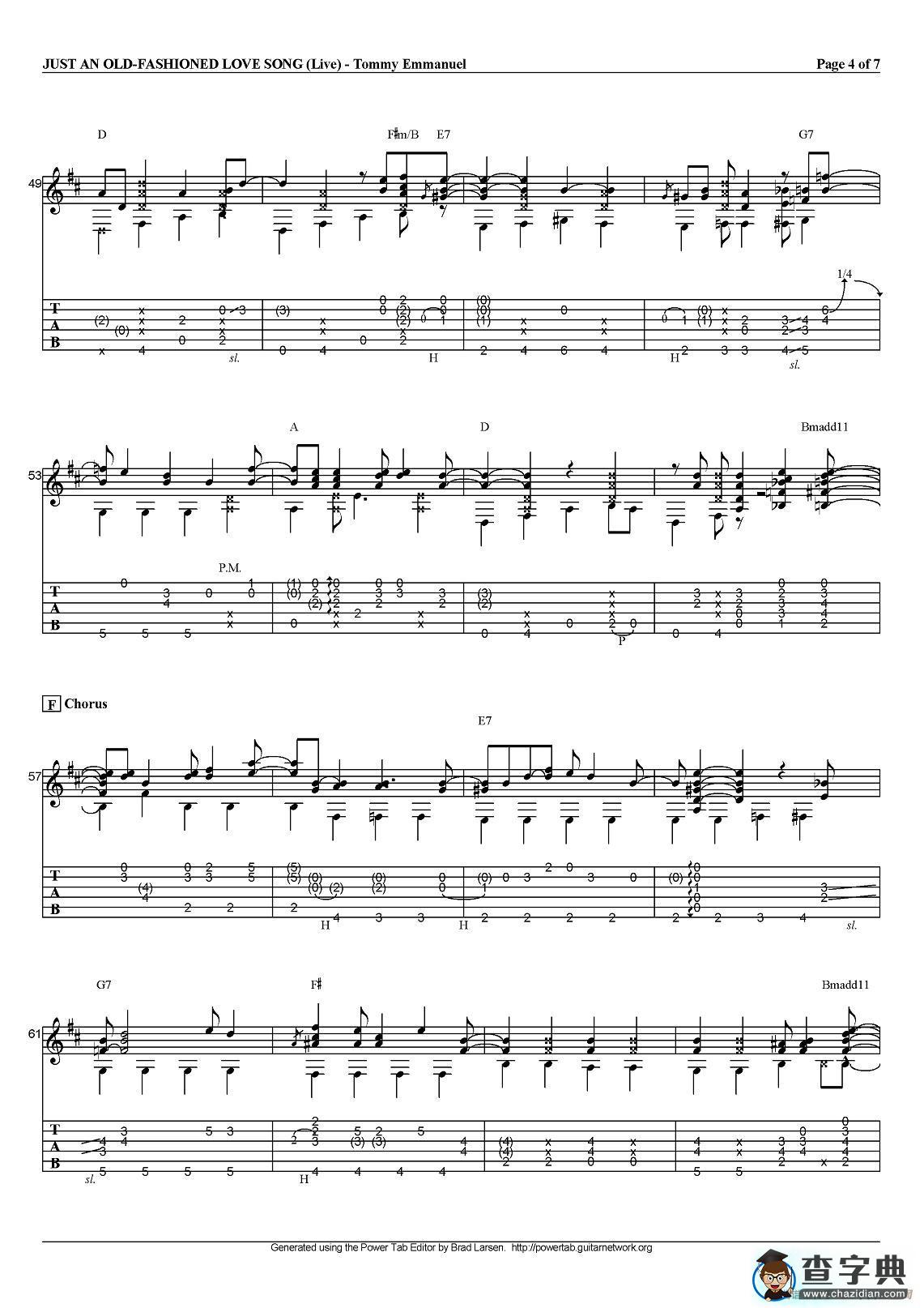 tommy emmanuel：just an old fashioned love song（指弹吉他）吉他谱