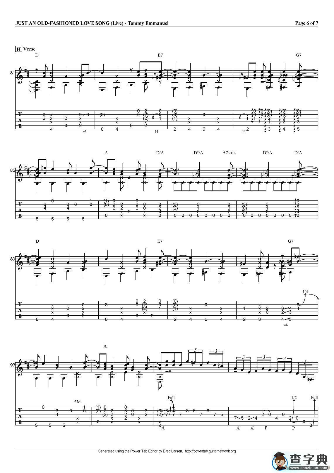 tommy emmanuel：just an old fashioned love song（指弹吉他）吉他谱