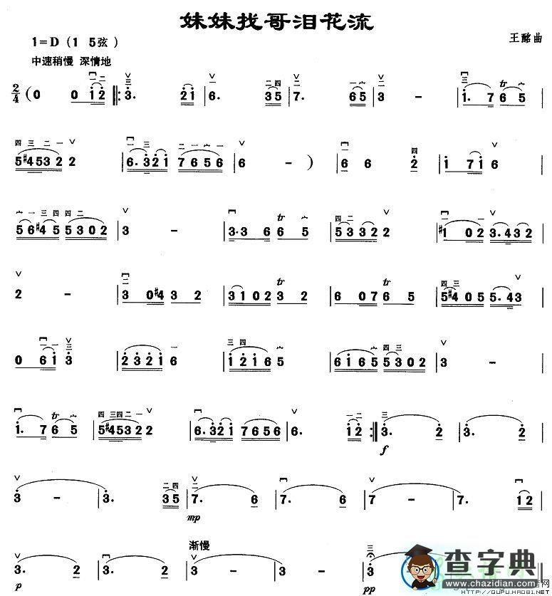 妹妹找哥泪花流二胡曲谱