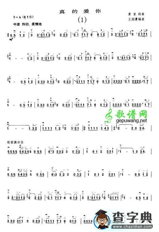 真的爱你1二胡曲谱