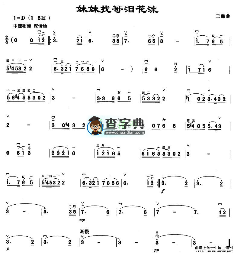 妹妹找哥泪花流二胡曲谱