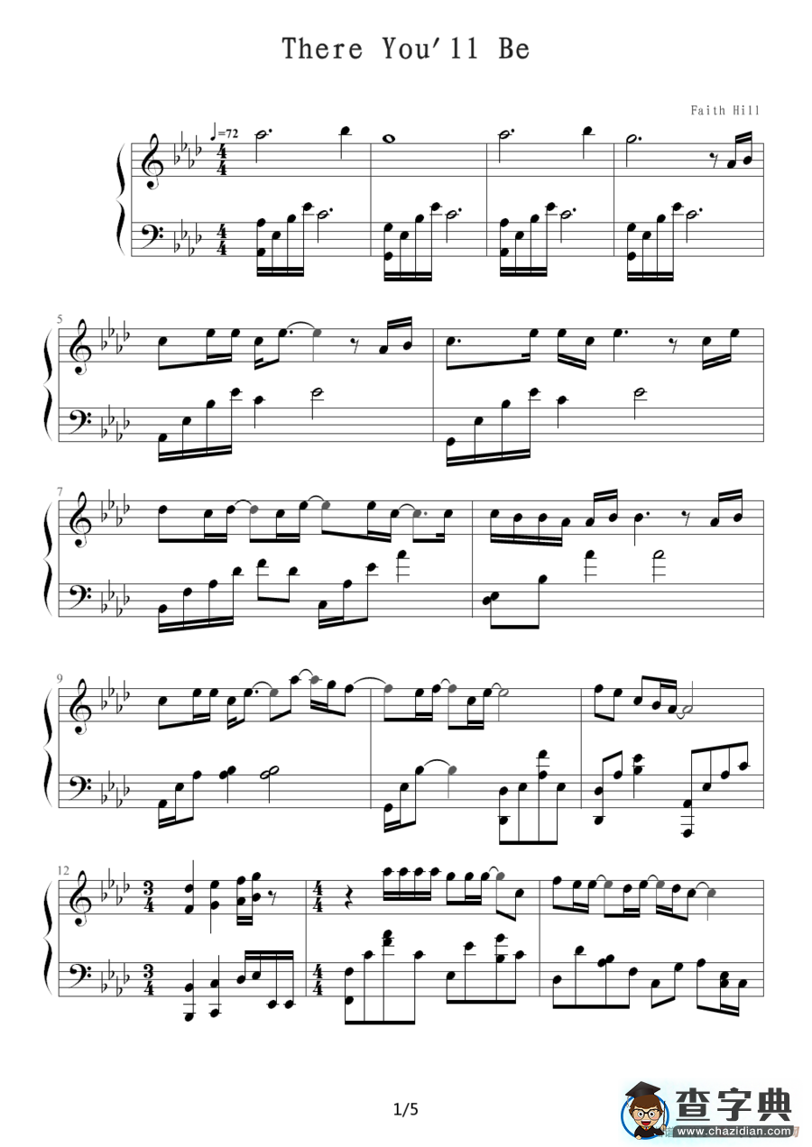 There Youll Be（有你相依）（《珍珠港》主题曲）钢琴谱