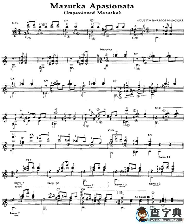 Mazurka Apasionata（古典吉他）吉他谱