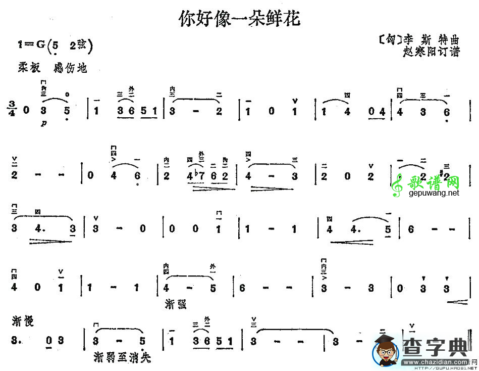 你好像一朵鲜花二胡曲谱