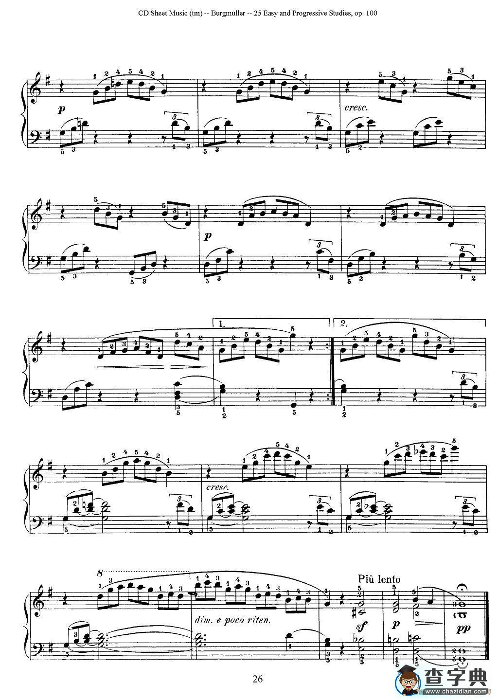 布尔格缪勒-25首钢琴进阶练习曲 Op.100（21、天使的歌声）钢琴谱