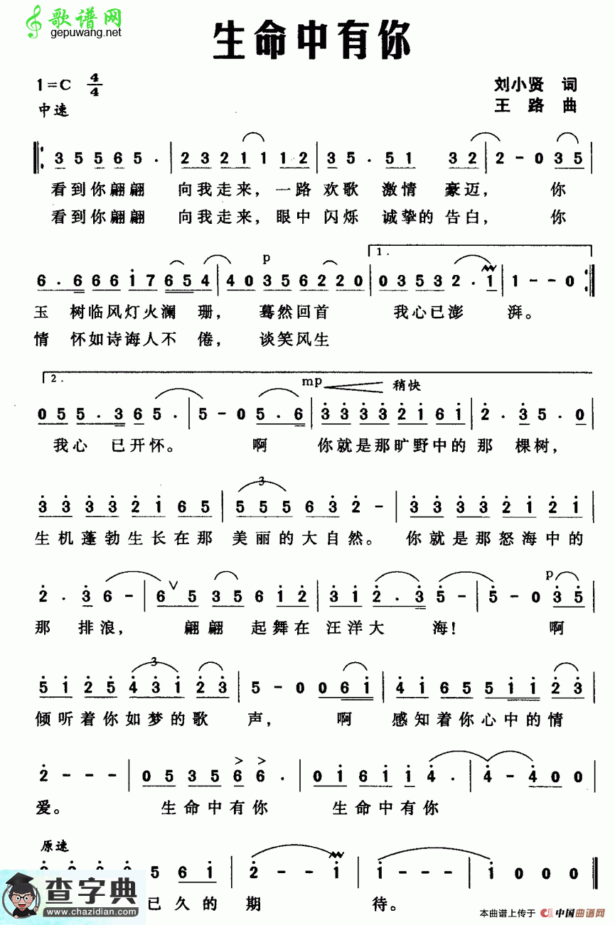 生命中有你简谱