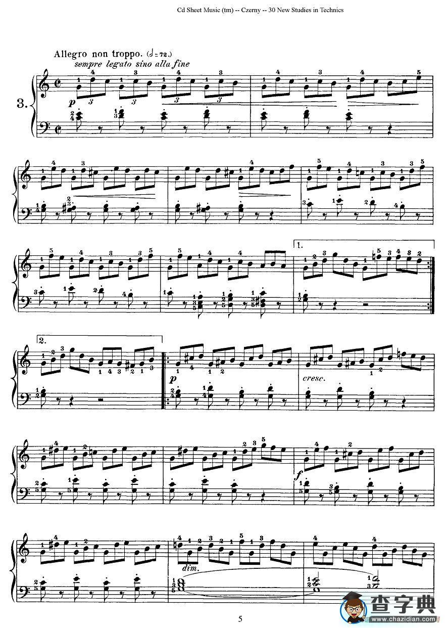 Czerny - 30 New Studies - 3（车尔尼Op849 - 30首练习曲）钢琴谱