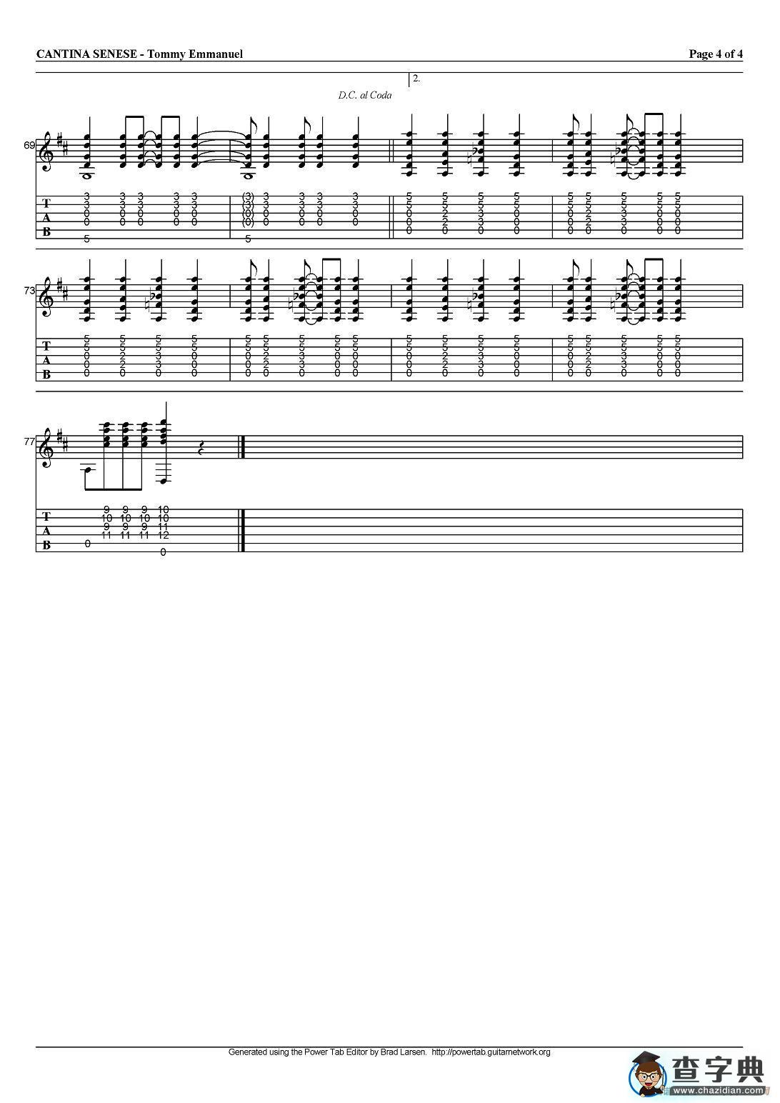 tommy emmanuel：cantina senese（指弹吉他）吉他谱