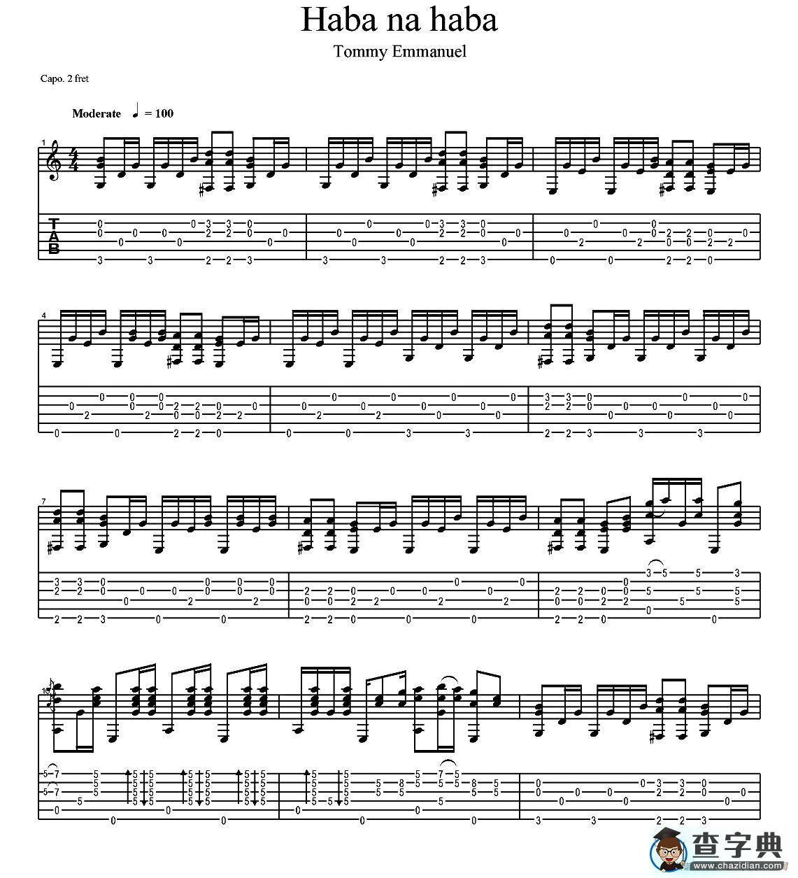 tommy emmanuel：haba na haba（指弹吉他）吉他谱