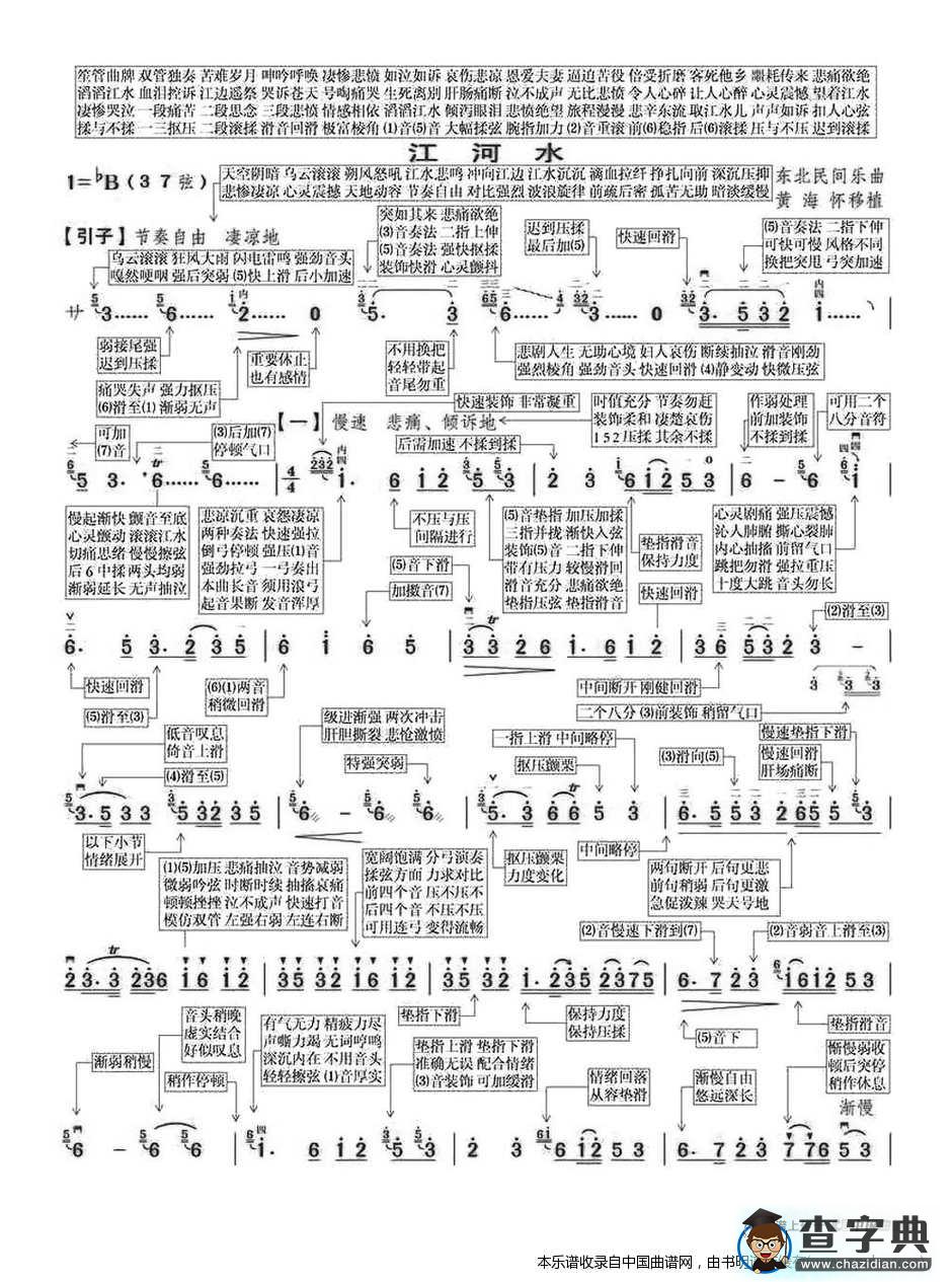 江河水（带演奏注释版）二胡谱