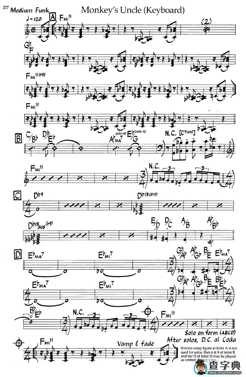 Monkeys Uncle (Keyboard)（爵士钢琴曲）钢琴谱
