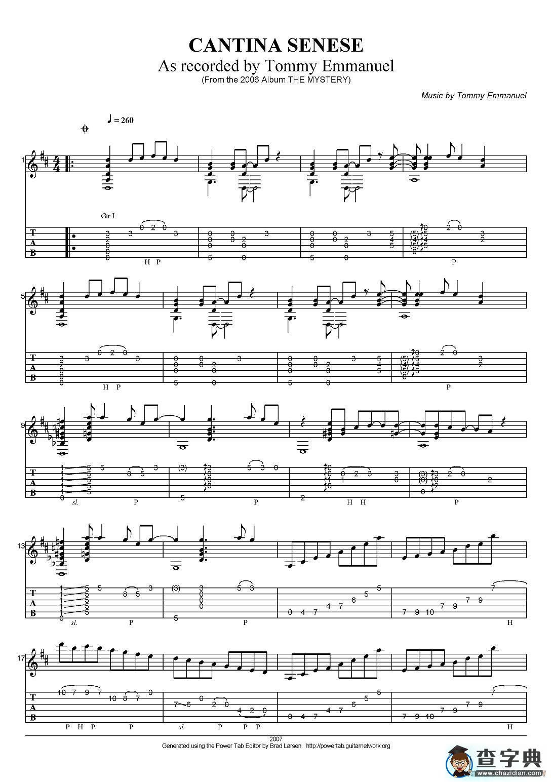 tommy emmanuel：cantina senese（指弹吉他）吉他谱