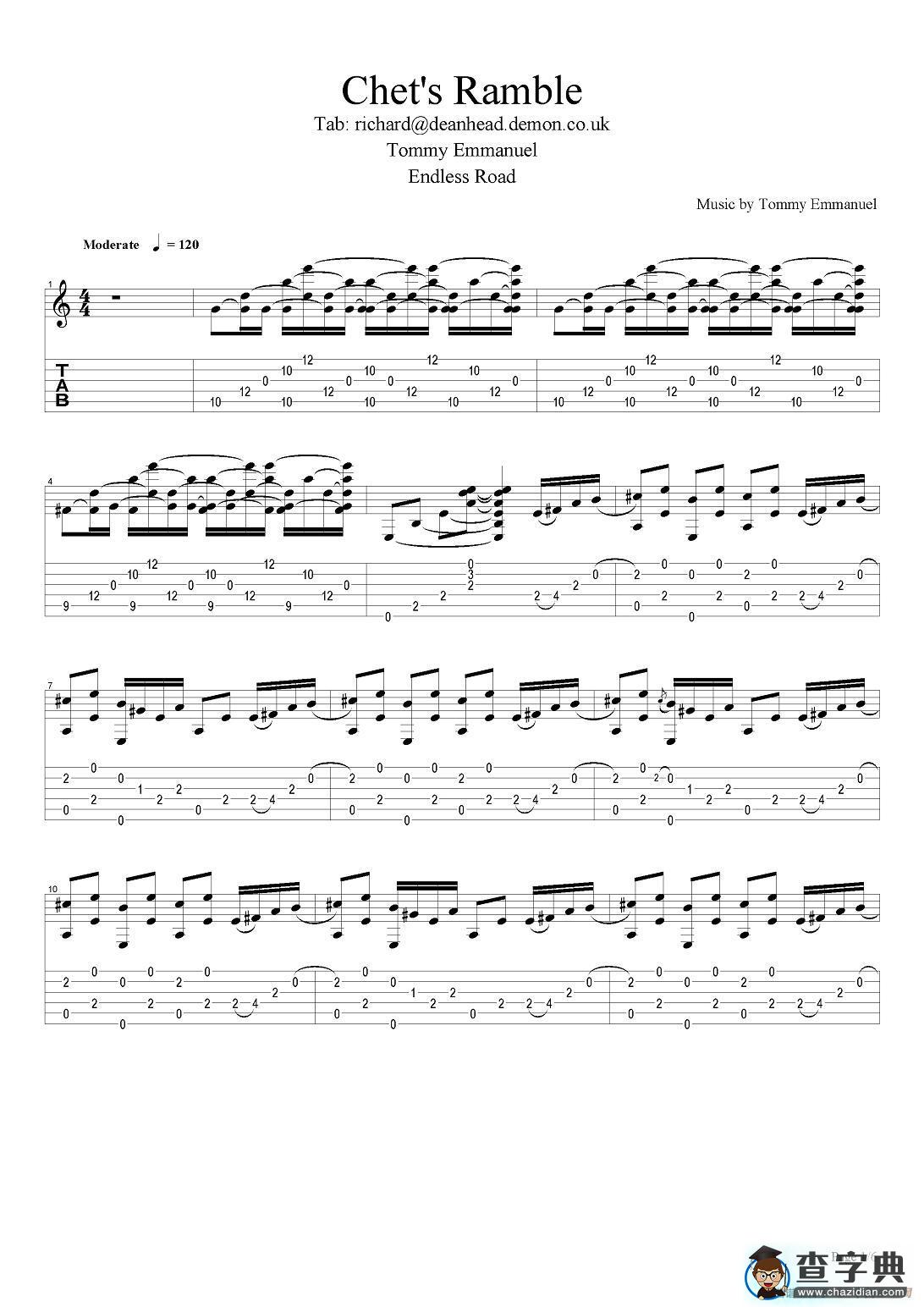 tommy emmanuel：chets ramble（指弹吉他）吉他谱