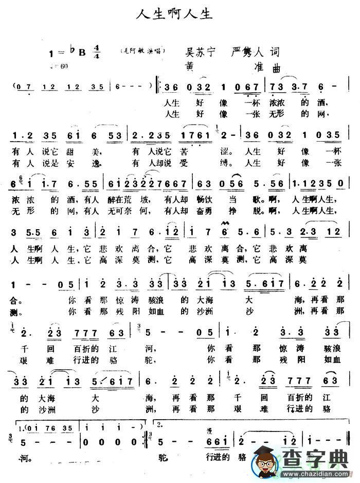 人生啊人生简谱毛阿敏人生啊人生简谱
