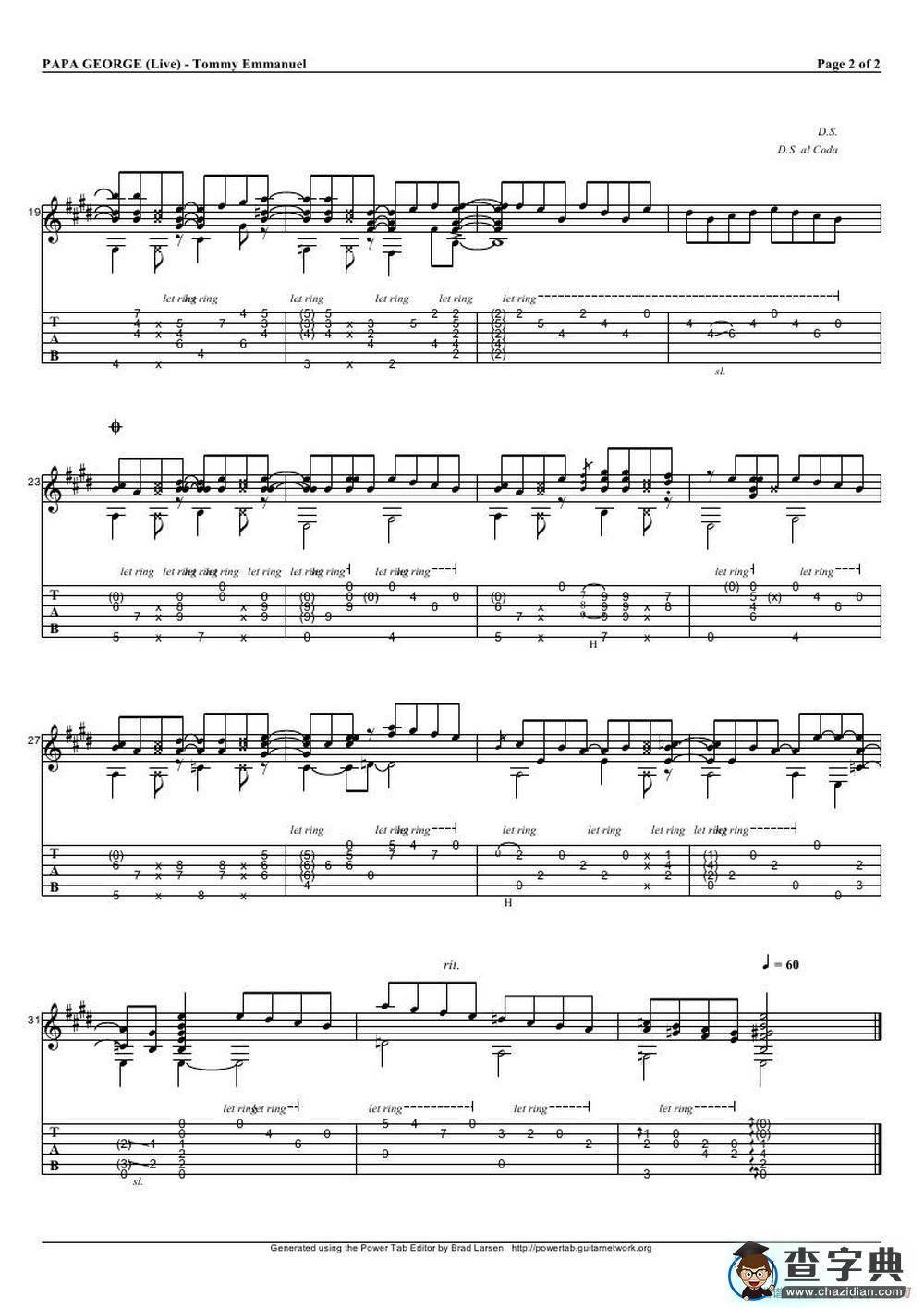tommy emmanuel： papa george version（指弹吉它）吉他谱