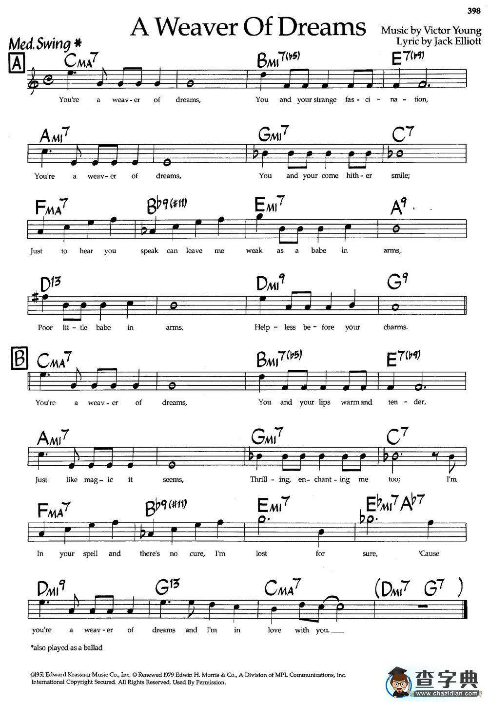 A Weaver Of Dreams（爵士钢琴曲）钢琴谱
