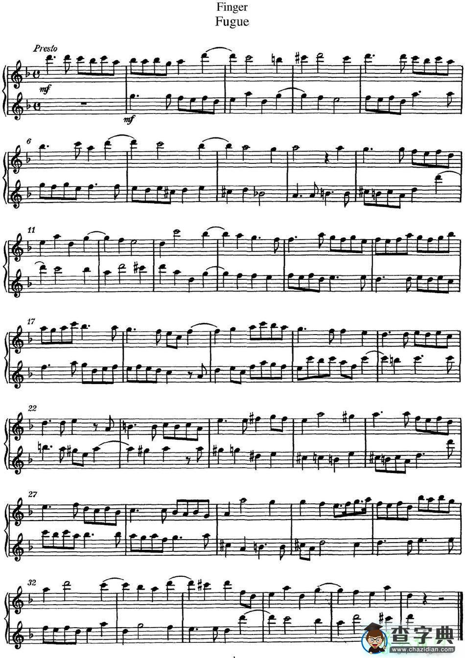 长笛二重奏谱：芬格长笛二重奏 Fugue