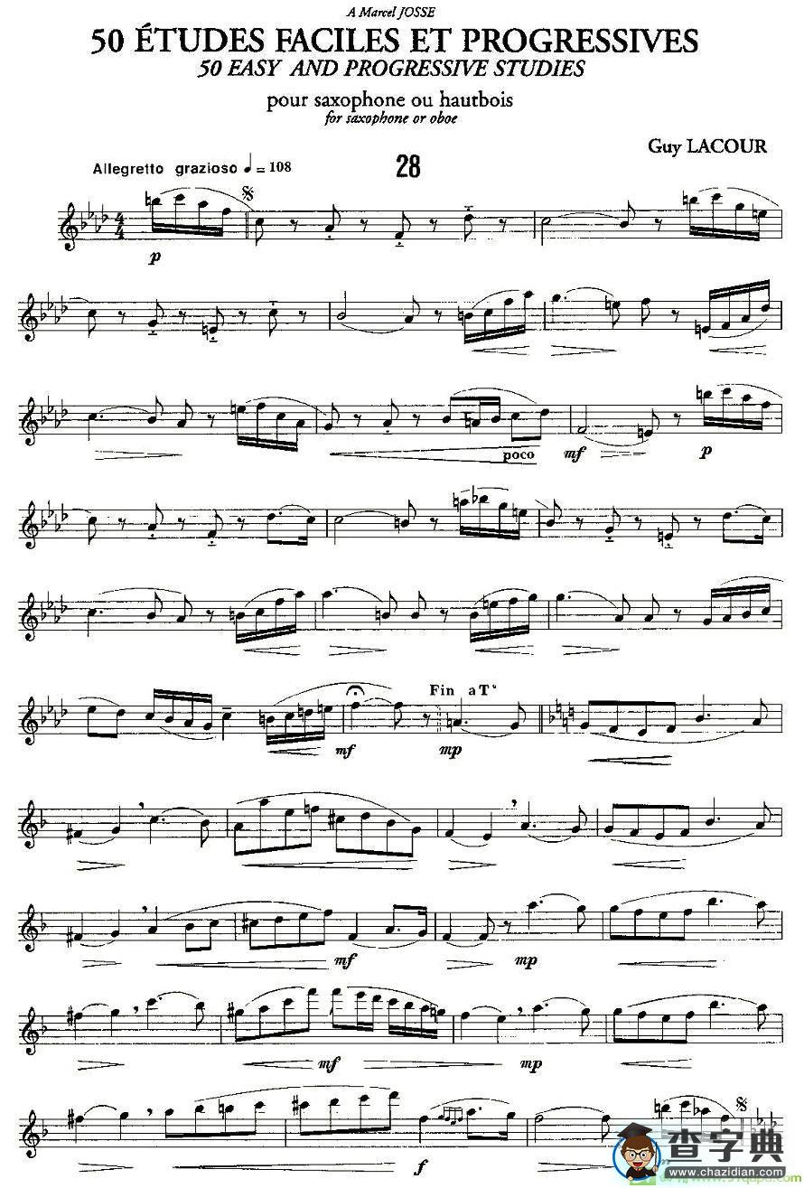 Guy Lacour 50 首萨克斯练习曲之28萨克斯谱(Guy作曲)
