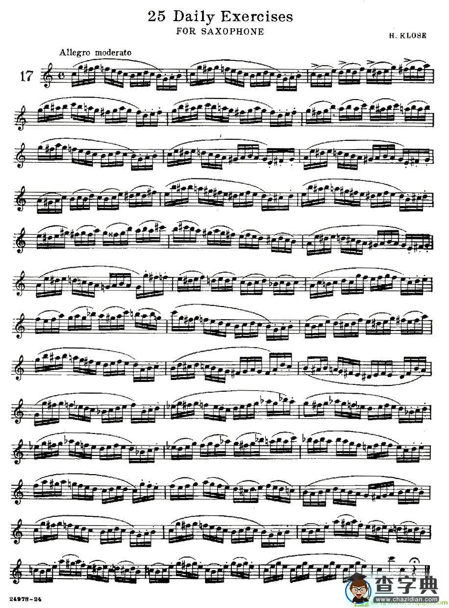 25 Daily Exercises 之17萨克斯谱(H·klose作曲)
