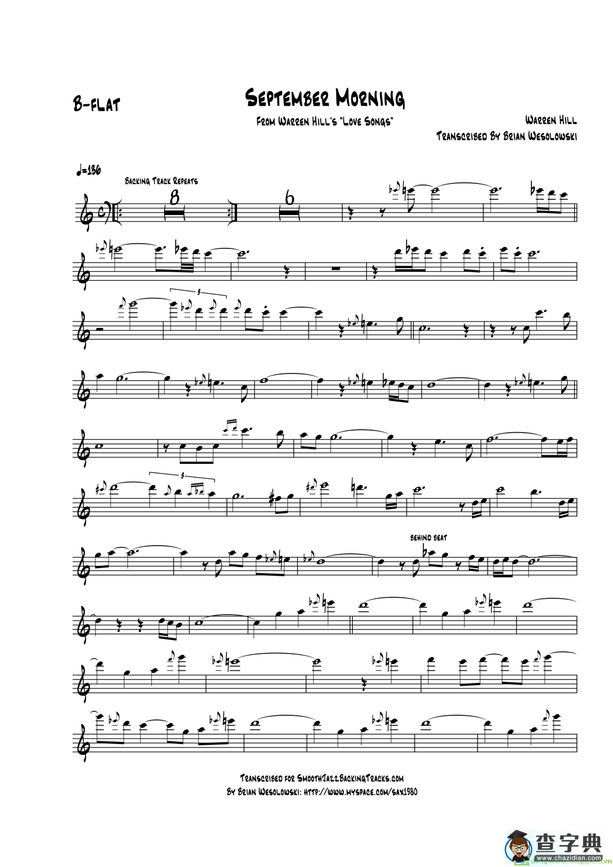 SeptemberMorning（次中音萨克斯）萨克斯谱