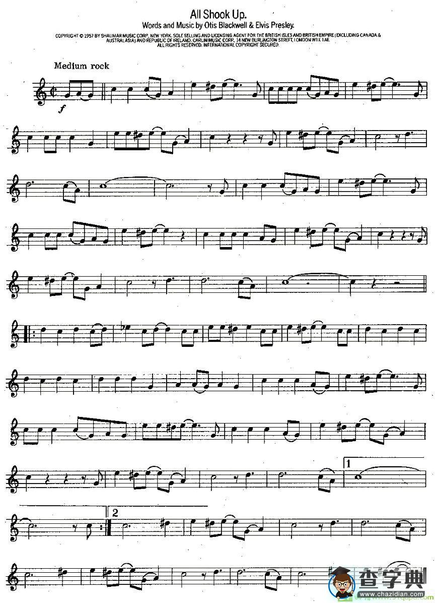 All Shook Up萨克斯谱