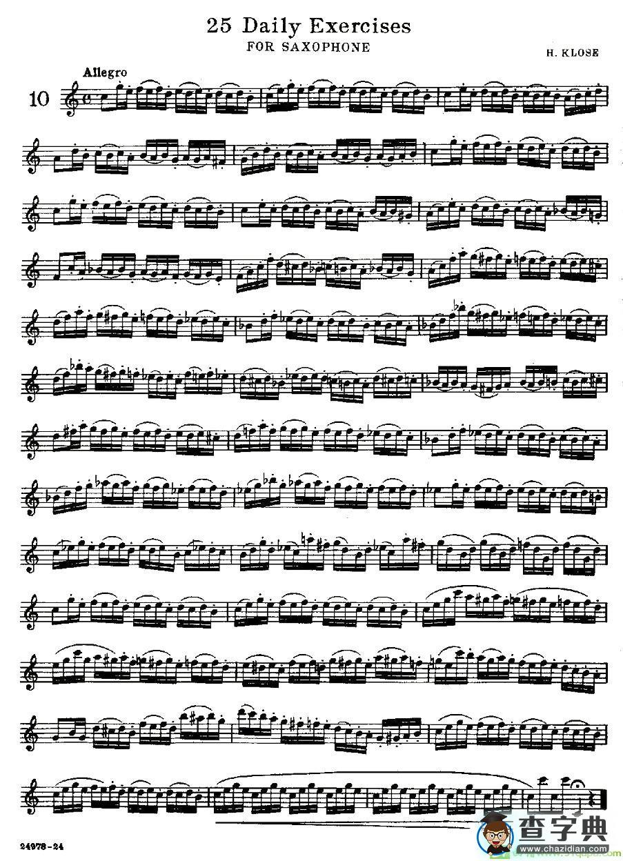 25 Daily Exercises 之10萨克斯谱(H·klose作曲)