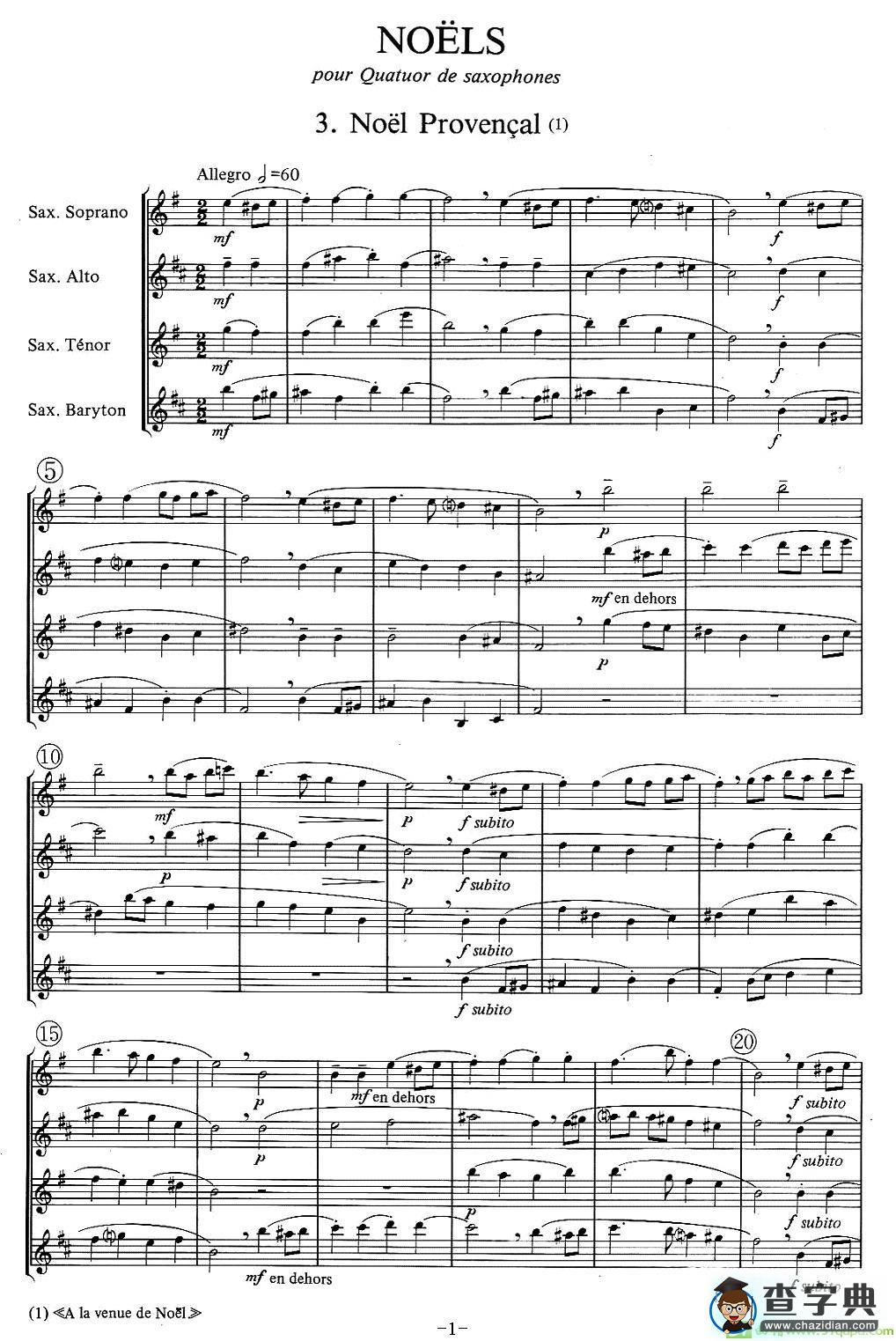 jean Bouvard 编写的6首萨克斯四重奏之三萨克斯谱(jean作曲)