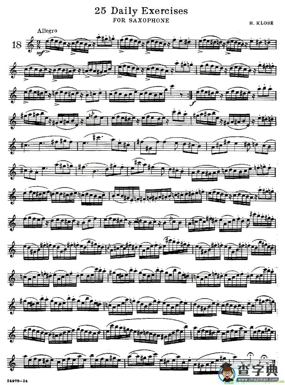 25 Daily Exercises 之18萨克斯谱(H·klose作曲)