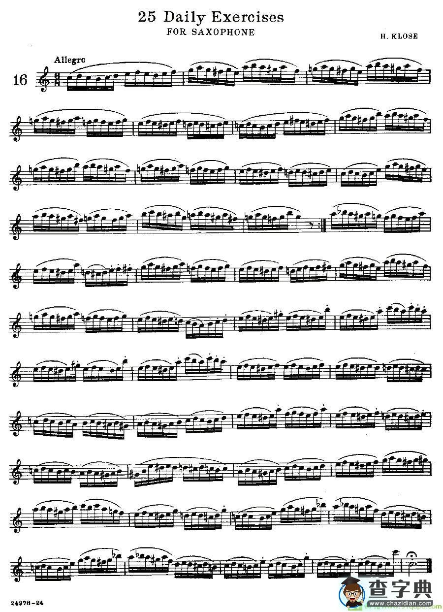 25 Daily Exercises 之16萨克斯谱(H·klose作曲)