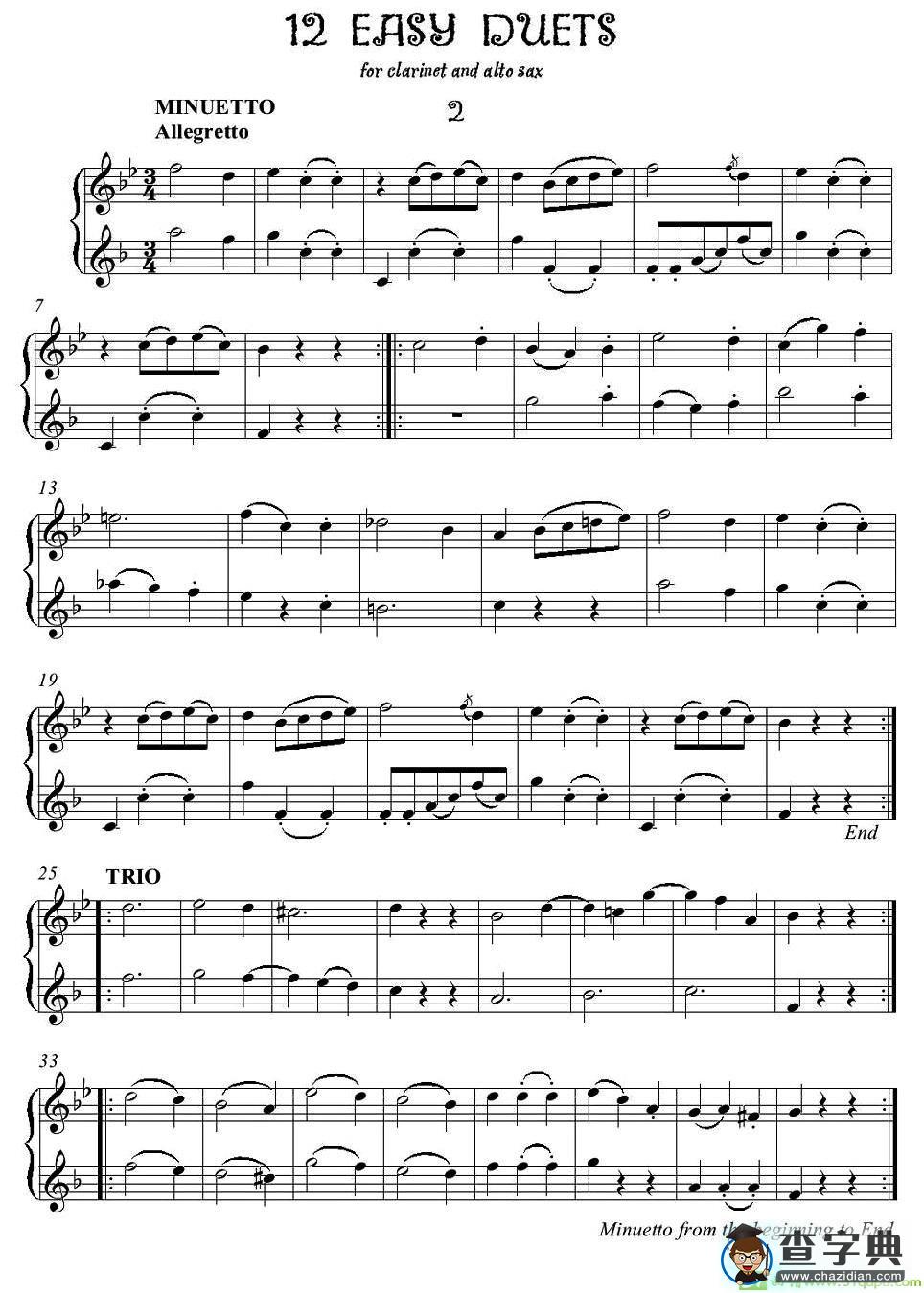 12首单簧管萨克斯重奏之二萨克斯谱(莫扎特作曲)