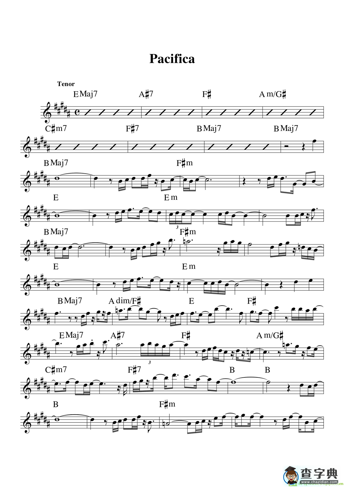 Pacifica（次中音萨克斯）萨克斯谱